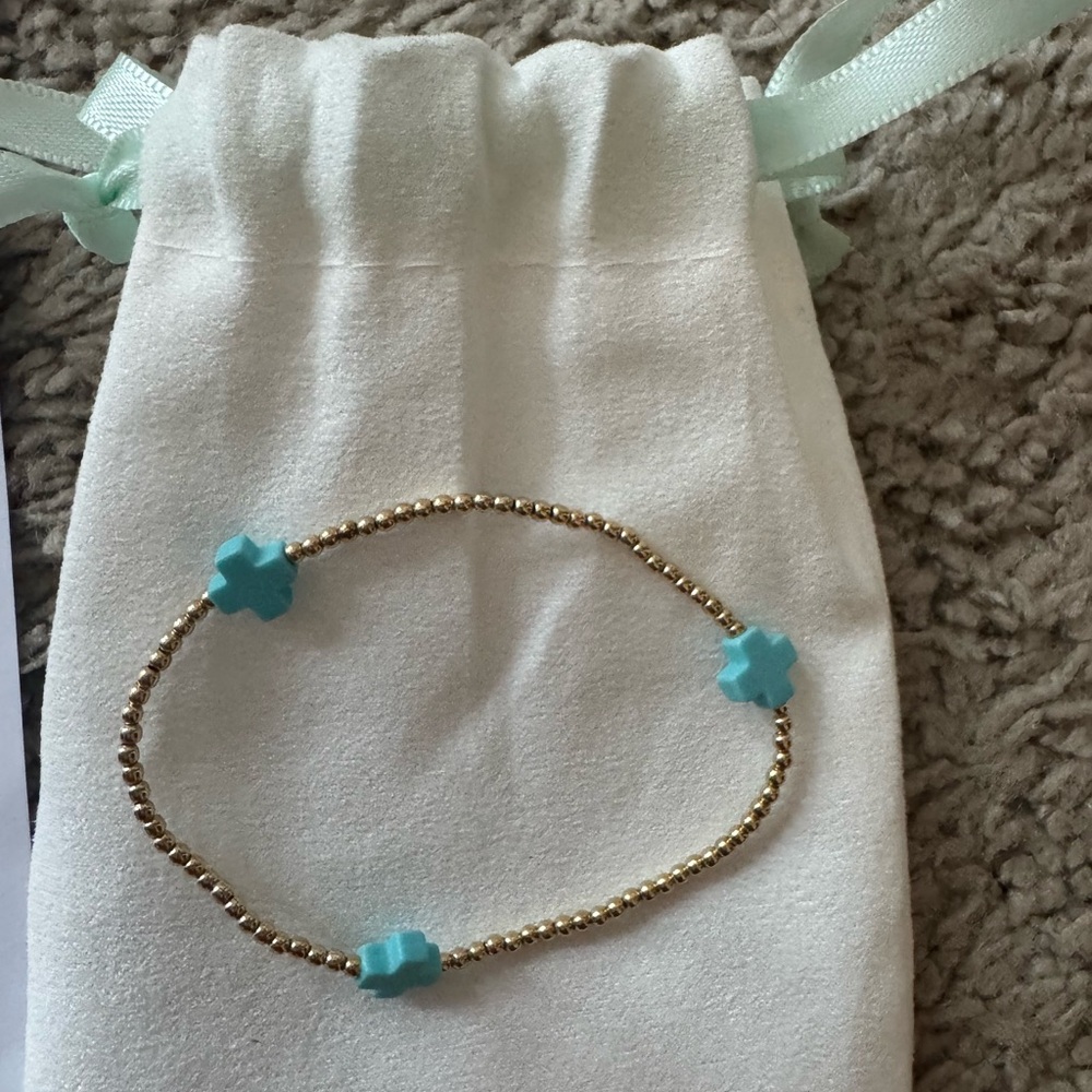 Gold Beaded Bracelet with Blue Accents